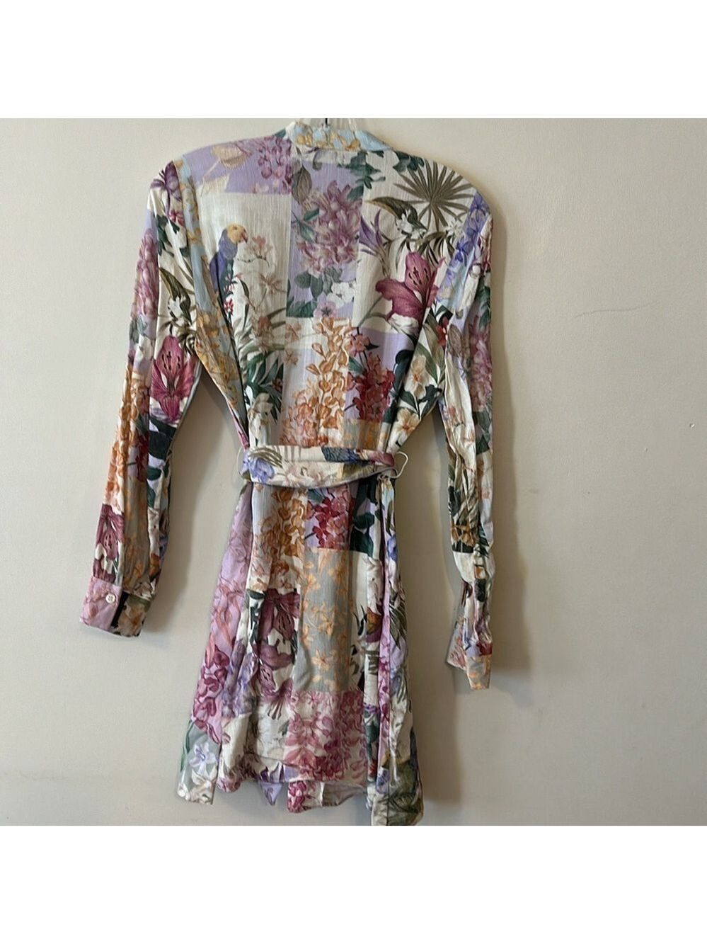 Zara Linen Blend Floral Print Belted Button Front Long Sleeve Mini Dress - Picture 16 of 16